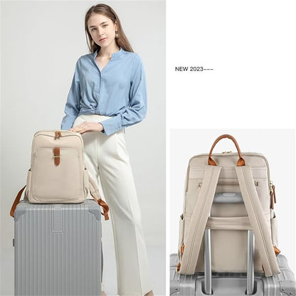 Versatile Oxford Cloth Women's Backpack - Minimalist Design for Daily Commute, Laptop Storage, and More! (Ivory)