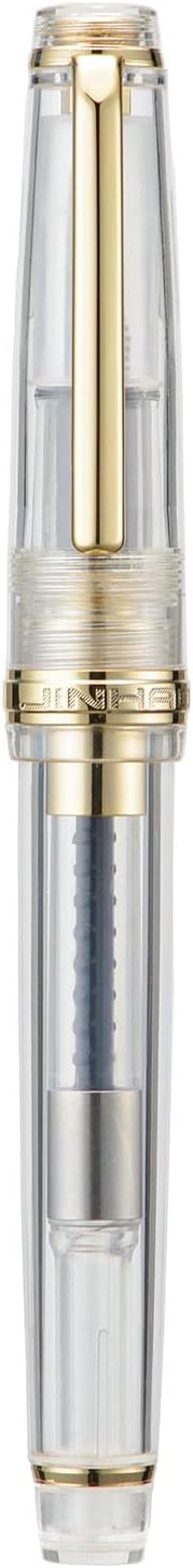 Jinhao 82 Acrylic Fountain Pen, Iridium Fine Nib with Ink Converter, Transparent Unique Design Smooth Writing Pen (Gold Trim)