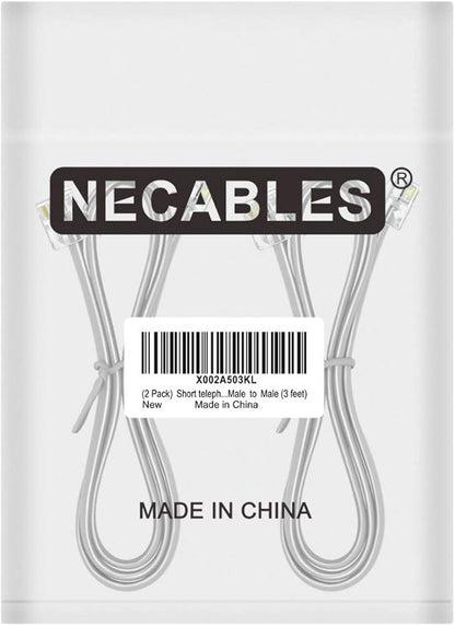 NECABLES 2Pack Phone Cord 3ft Telephone Cord Phone Cable RJ11 6P4C Male to Male for Landline Phone and Fax - 3 Feet