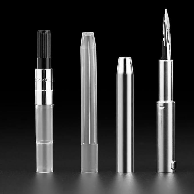 Majohn A2 Retractable Fountain Pen Extra Fine Nib with Box, Press Black Resin Ink Pen with Converter Writing Set (Black Clip Version)