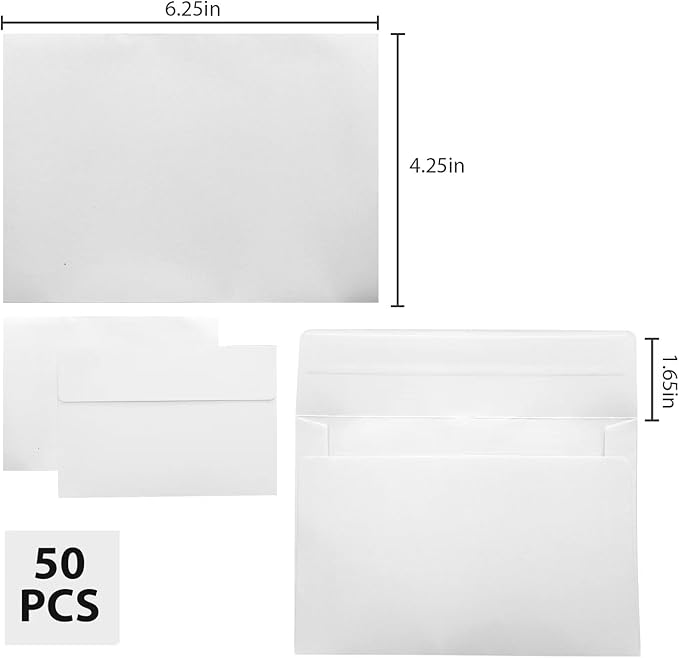 50 Packs White A4 Envelopes,4x6 Envelopes,4x6 Envelopes for Invitations,Printable invitation envelope,Photos, postcards, greeting cards, mailings, Wedding Self-sealing Envelopes (white)