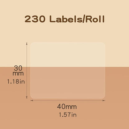 NIIMBOT Label Maker Tape, 1.57" x 1.18" (40×30 mm) Printer Sticker Paper with Self-Adhesive for B1/B21/B3S/K3 Label Maker,1 Roll of 230 (Clear)