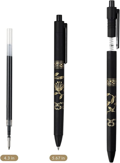 MiSiBao 0.7mm Black Ink Gel Pens Refillable & Retractable Gel Ink Rolling Ball Pens Gilding Process Pattern Smooth Writing Gel Pen (18-pack)