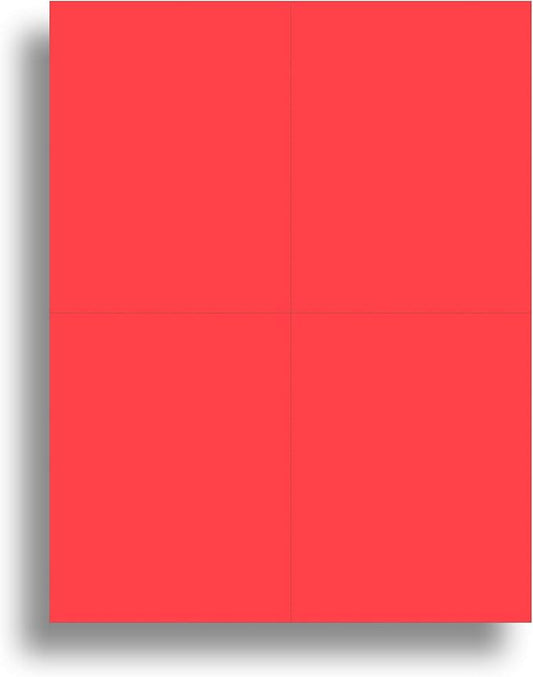 Blank Colored 4-up Postcard Paper by Desktop Publishing Supplies - 25 Sheets / 100 Postcards Pack - Printable with Laser or Inkjet Printer - Plain Matte Cardstock (Bright Red)