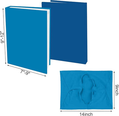 2 Pack Stretchable Book Sleeve Covers, for Paperbacks Hardcover Textbooks up to 9" x 12", Office Supplies with Free Sticker Labels (2 Pack, Light Blue + Blue)