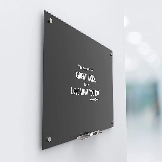 Magnetic Black Glass Board with Eraser Frameless Tempered Glass Dry Erase Blackboard with Marker Tray for Interactive Office, Wall Mounted Frosted Black Glass Board, 48" x 36"