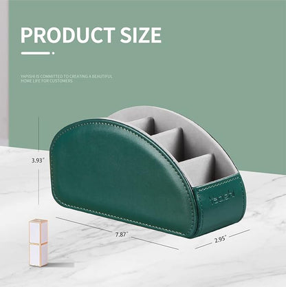 Remote Control Holder PU Leather TV Remote Caddy for Table, 5 Compartments Nightstand Organizer for Bedroom Accessories/Bedside Remotes/Media Controllers/Office Supplies, Decorations for Living Room