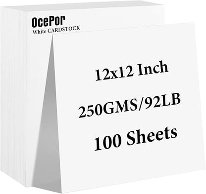 100 Sheets White Cardstock 12” x 12”, 92lb/250gsm Black Card Stock, Thick Card Stock Paper, Heavy Cardstock Paper for Printer, Resume, Scrapbooks, Art, Crafts, Business Cards