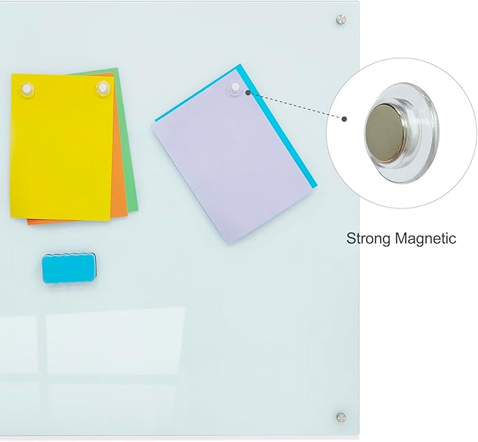 Glass Magnetic White Board - 48 x36 Inches Dry Erase Glass Whiteboard for Wall, Wall Mounted Glass Board for Office and Schools
