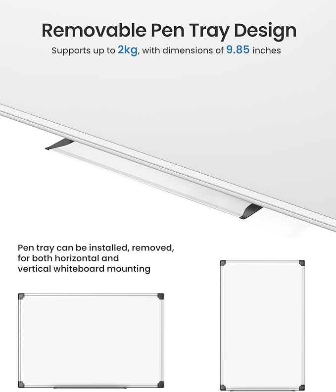 VUSIGN 2PCS Magnetic White Board Kit for Wall 36" x 24", 2 Dry Eraser & 4 Multicolor Markers & 8 Magnetic Pins, Sliver Reinforced Aluminum Frame for Home, School, Office