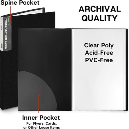 Dunwell 11x17 Portfolio Binder (Black), Presentation Binder with 24 Clear Plastic Sleeves, Large Art Portfolio Folder, Acid-Free Poly Cover and Sleeves