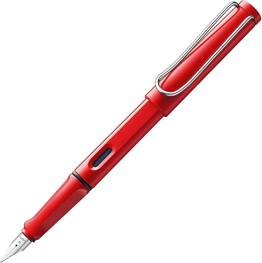 LAMY safari red - Fountain Pen with ergonomic grip & polished steel nib in size B - ideal for any Writing & Calligraphy - including LAMY T 10 blue cartridge - Right-Handed
