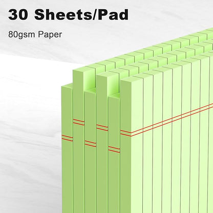 6pcs Small Note Pad 5x8 College Ruled Green Legal Pads Paper Notepads 6 Pack Study Back Writing Pads 5 x 8 Legal Pads Perforated Narrow Ruled Pads of Paper Green
