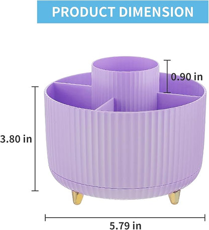 Marbrasse Desk Organizer, 360-Degree Rotating Pen Holder for Desk, Desk Organizers and Accessories with 5 Compartments Pencil Organizer, Art Supply Storage Box Caddy for Office, Home（Purple）