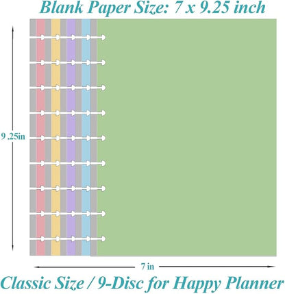 (2-Pack) 9-Disc Discbound 5 Colorful Blank Paper Pre-punched Happy Planners Inserts, 200Sheets/400Pages Classic Size Blank Loose-Leaf Paper, Per Color 40 Sheets, 7" x 9.25"
