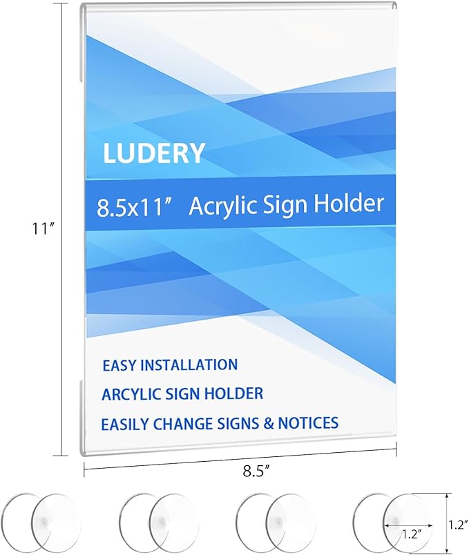 Acrylic Window Sign Holder 8.5 X 11 with 4 Suction Cups,Clear Acrylic Frames Glass Window Wall Mount,Advertising Signage Sign Holder for Mall, Office, Home, Store, Restaurant (12 Pack)