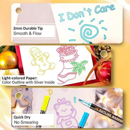 Double Line Outline Markers 36 Colors Super Squiggles Glitter Markers Self Outline Metallic Markers, Shimmer Markers Doodle Drawing Pens for Christmas Greeting Card, Birthday Gift, DIY Art Crafts