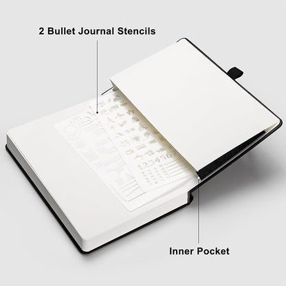 RETTACY Blank Journal Notebook, A5 Blank Journal with 192 Pages, 5.7'' × 8.3'' Medium Size, 68 LB/100 GSM Thick Paper, Leather Hardcover, for Sketching, Drawing, Painting (Black)