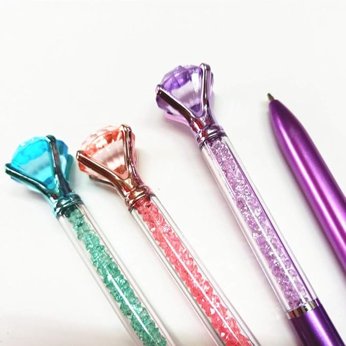 Diamond Pens Pack of 10 ，Big Crystal Diamond Ballpoint Pens Retractable Metal Quicksand l Pens ，for Office Supplies, Decorations, Women Gift(10 pens)…