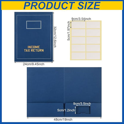 Kisston 50 Pcs Tax Return Folders Bulk 2 Pocket Gold Foil Stamped Income Tax Folders with Blank Labels Business File Office Organizer (Blue)