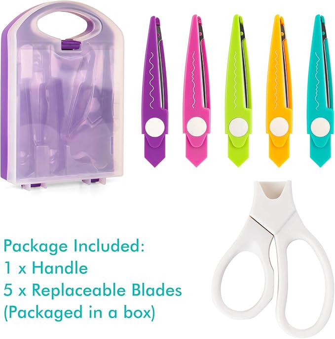 6Pcs/Set Craft Scissors Decorative Paper Edge Scissors With Storage Box Set, 5 Kinds Zig Zag Edges Scissors Great for DIY Projects Paper Card,Photo, Scrapbook,Office School Home Manual (Violet)