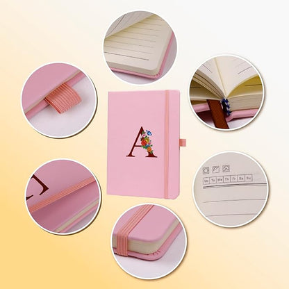 Pink Notebook for Women, 5.7"X8.3" A5 Journal Notebook with Letter L, Dual-Sided Writing Notebook with Dividers, Cute Leather Journal for Work, Business, School, Meetings, Travelers, Small Notebook