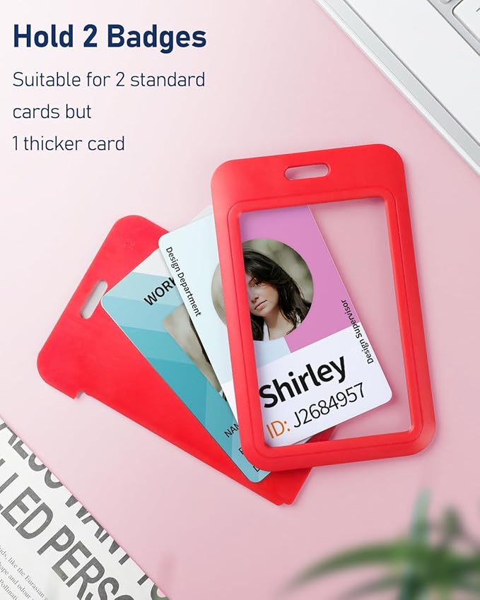 Uniclife 6 Pack Sliding ID Badge Holder Vertical Red Hard Plastic Case with Clear Window Red Card Protector Pouch for Office School ID Credit Cards Proximity Key Cards Driver’s Licenses and Passes
