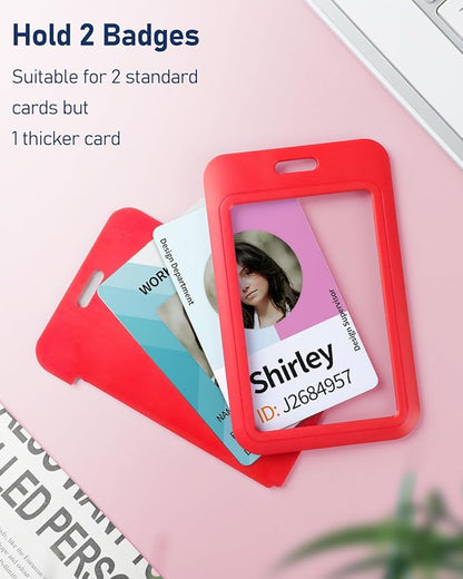 Uniclife 6 Pack Sliding ID Badge Holder Vertical Red Hard Plastic Case with Clear Window Red Card Protector Pouch for Office School ID Credit Cards Proximity Key Cards Driver’s Licenses and Passes