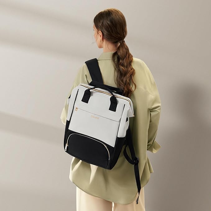 OIWAS Lunch Backpack for Women, 15.6 inch Laptop Backpack Insulated with USB Port, Work Backpack with Insulated Cooler Lunch Bag for Men Travel Work Travel Picnics Hiking, Beige Black
