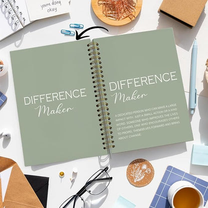 Difference Maker Gift, Difference Maker Definition Spiral Notebook Journal, Motivational Notebooks, Thank You Gifts for Women Men Teacher Coworkers, Hardcover Spiral Notebook 5.5x8.3(Green)