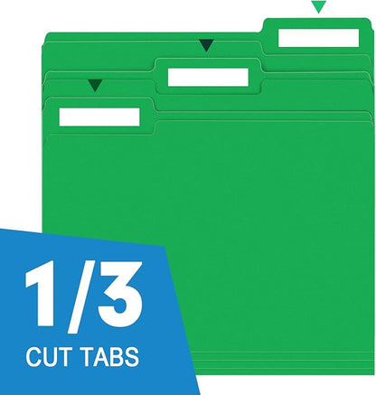 File Folder, RAZCC 150 Pack 1/3 Cut Tab File Folders Letter Size, Creen, Colored Folders with Tab Great for Organizing and Easy File Storage
