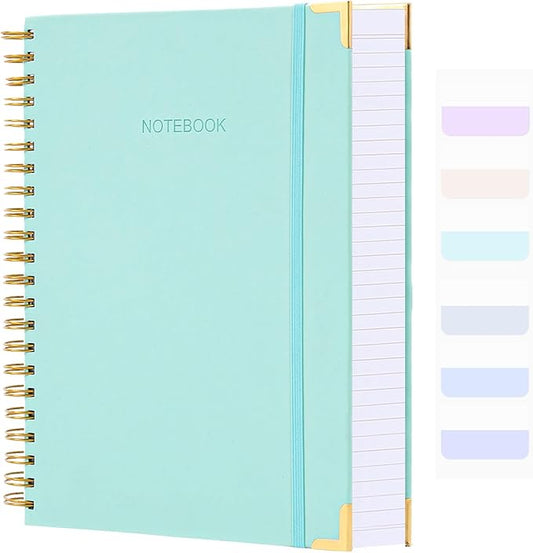 Spiral Notebook, College Ruled Notebook Journal, 8.5” x 11”, 300 Pages Leather Writing Journal for Women Men, A4 Hardcover Notebook for Work School, 24pcs Index Tabs, Teal
