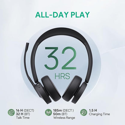 Yealink WH64 Wireless Headset, DECT & Bluetooth Dual-Mode 606 ft Range Headset for Teams Zoom,Skype and UC, Phone Headset with 3X Mic, 32 Talk Time, Office Work Headset for Desk IP Phone, PC,CellPhone