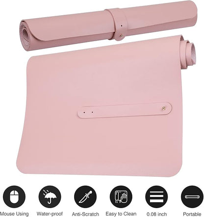 Boutilon Leather Desk Pad 30" x14",Non-Slip Mouse Pad,Office Desk Mat,Waterprooft PU Leather Desk Blotter,Desk Pad Protector,Desk Writing Pad for Home Office Decor (M-Pink)