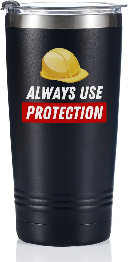 Onebttl Construction Worker Gifts Tumbler Coffee Mug, Stainless Steel Insulated, with Lids, 590ml/20oz - Always Use Protection
