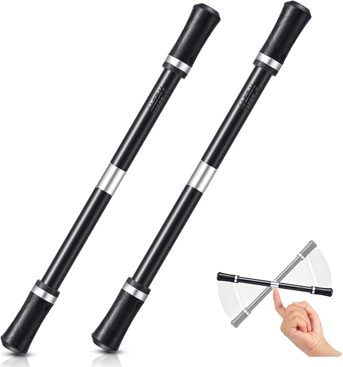 Outus 2 Pieces Spinning Pen Rolling Finger Rotating Gaming Trick Pen Mod with Tutorial No Refill Stress Releasing Brain Training Toys for Adults Office Supplies(Black and Silver)