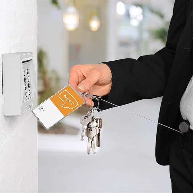 Will Well ID Badge Holder Reel with Clip and Keyring - Heavy-Duty All-Metal Casing with 24.4" UHMWPE Fiber Pull Cord for Easy Access, Holds up to 8 Keys - 2-Pack, Small Round, Glossy Black