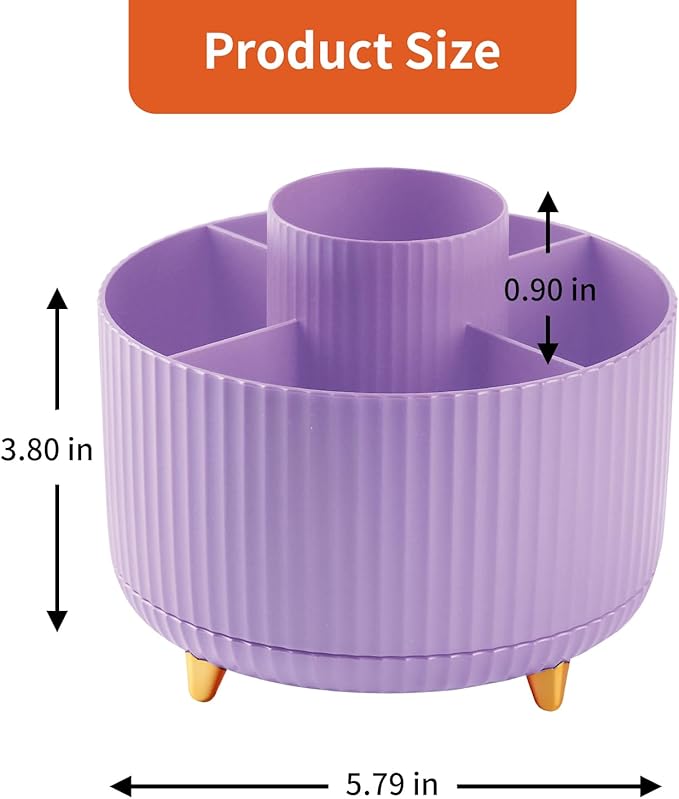 Desk Pencil Pen Holder, 5 Slots 360°Degree Rotating Pencil Pen Organizers for Desk, Desktop Storage Stationery Supplies Organizer, Cute Pencil Cup Pot for Office, School, Home, Art Supply, Purple