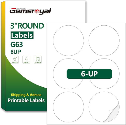 3 Inch Round Labels Printable White Matte,40 Sheets,6 Circles per Sheet,Circle Stickers 3 Inch for Laser/Inkjet Printers,3 Circle Labels,3" Diameter, Letter Size