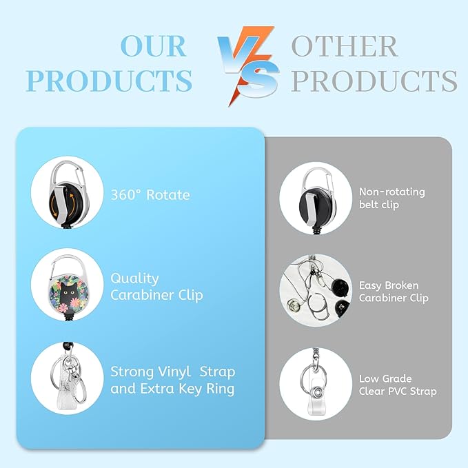 Lanyards for Id Badges, Cat Flower Floral Badge Holder with Retractable Reel Clip, Cute Work Name Tags Keychain Lanyard ID Card Protector Cover Case for Women Teacher Nurse Doctor Office
