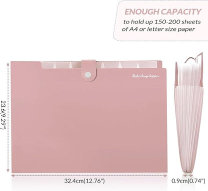 SKYDUE 8 Pockets Expanding File Folders, Accordion Folders, Portable Paper Bill Receipt Organizer, Letter Size, Home College School Office Supplies, Pink