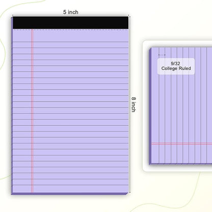 6pcs Small Legal Pad 5x8 College Ruled Purple Legal Pads Paper Notepads 6 Pack Study Back Writing Pads 5 x 8 Legal Pads Perforated Narrow Ruled Pads of Paper Purple