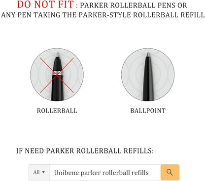 Unibene Parker Compatible Gel Ink Ballpoint Refills 12 Pack,0.7mm Medium Point-Black, Smooth Writing Replaceable German Ink Tactical Pen Refills for Parker Ballpoint/UZI Pen
