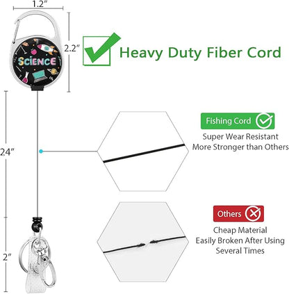 Gctriki Science Teacher Badge Reel Retractable with 360° Swivel Carabiner Clip, Fun Work ID Badge Holder Retractable Clip, Cute Students Nurse Teacher ID Card Holder Keychain Accessories Office Gifts