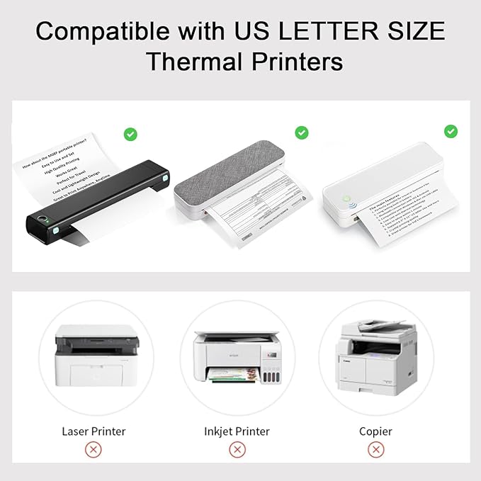 Thermal Printer Paper 8.5 x 11 Inch, 100 Sheets US Letter Size Thermal Paper, Compatible with M08F/A40 Thermal Portable Printer, Continual Feeding Folded Printing Paper (100 Sheets/Continuous Folding)