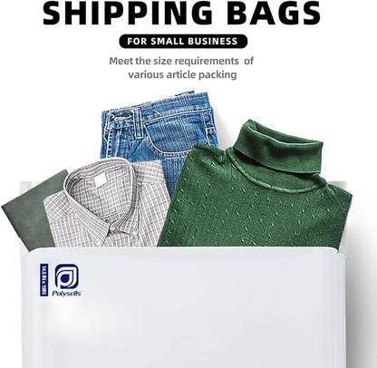 POLYSELLS 400 pcs 14.5x19 Inches White x Silver Poly Mailers Shipping Envelopes, Strong Adhesive Sealing, Waterproof, and Tear-resistant Postal Mailing Bags for Clothing, Books, and Accessories