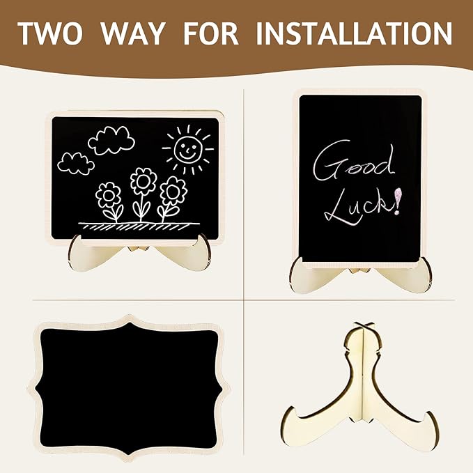 24 Pcs Small Chalkboard Labels with Easel Stand, Mini Chalkboard Signs, Wooden Blackboard for Table Numbers, Food Signs, Wedding Signs, Place Cards and Event Decoration, with 1 Liquid Chalk