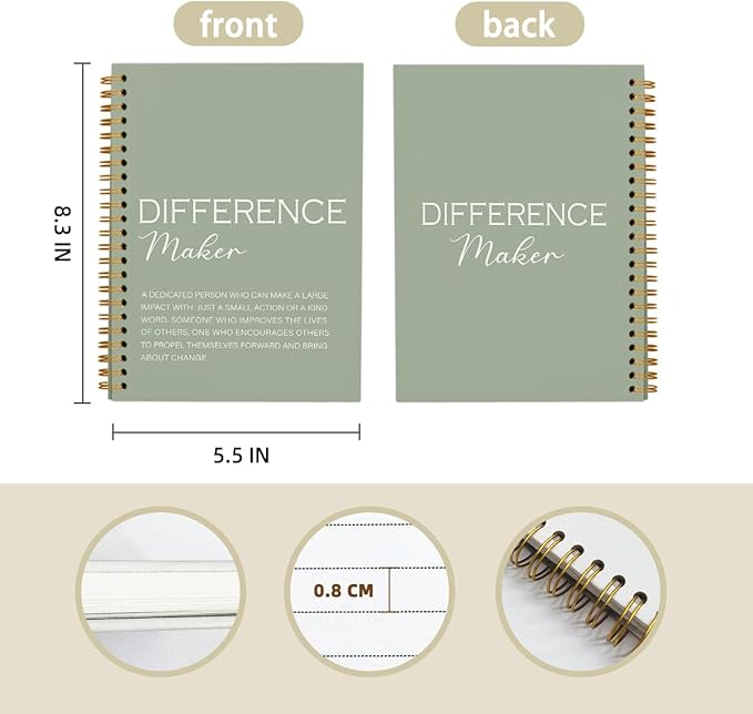 Difference Maker Gift, Difference Maker Definition Spiral Notebook Journal, Motivational Notebooks, Thank You Gifts for Women Men Teacher Coworkers, Hardcover Spiral Notebook 5.5x8.3(Green)