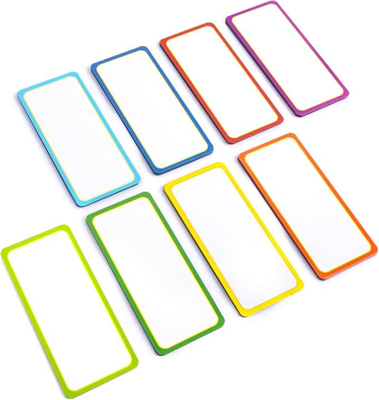 Availey 32 Pieces (4 x 1.8") - Colored Border Magnetic Dry Erase Labels - Reusable Strips for Classroom Home Office Garage Refrigerator - Blank Writable Erasable Cards Name Tags Students Locker Shelf