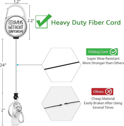 Gctriki Funny Badge Reel Heavy Duty with 360 Swivel Carabiner Clip, Cute ID Badge Holder, Nurse Teacher Retractable Keychain Name Badge Clip Zero Days Without Sarcasm